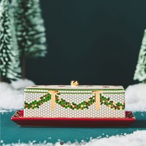 NWT Anthropologie FESTIVE BISTRO TILE BUTTER DISH in dark green